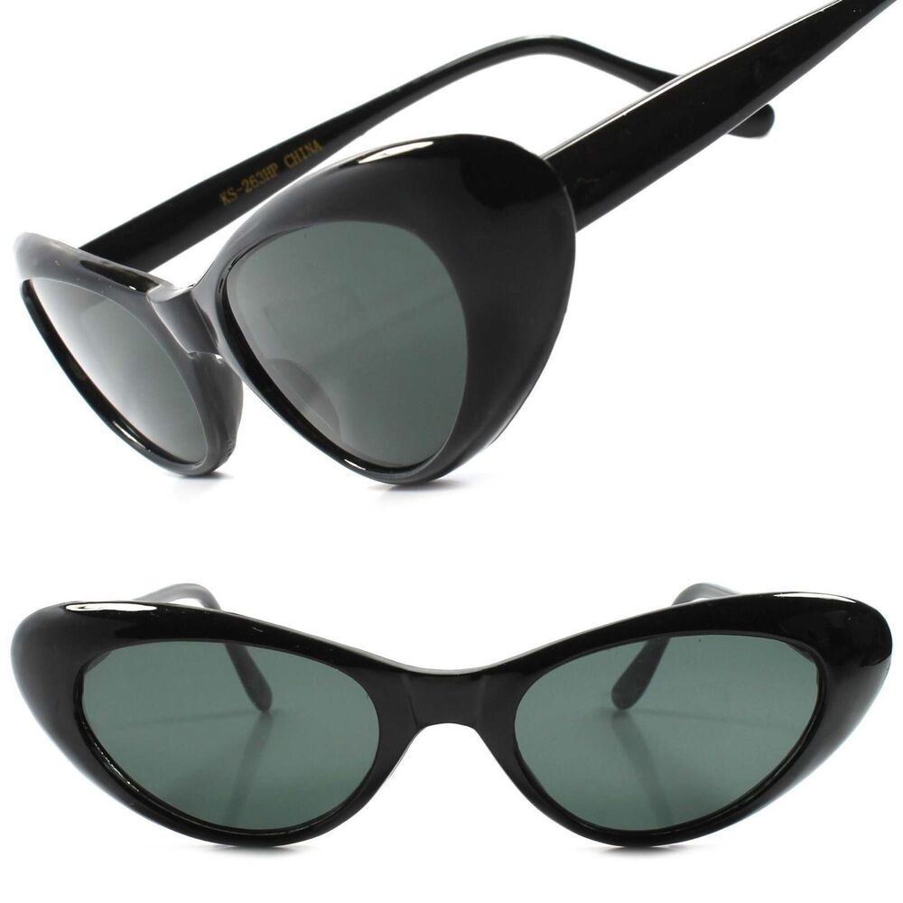 Classic True Vintage Deadstock Rockabilly 70's Black Womens Cat Eye Sunglasses - Picture 1 of 4
